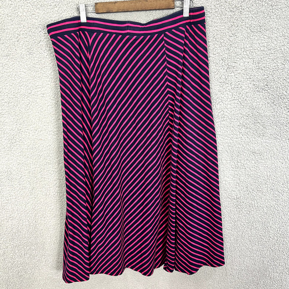 Talbots Midi Skirt Womens 2X Pink Striped Pull On Tie Waist Boho Preppy Twee - Picture 6 of 6